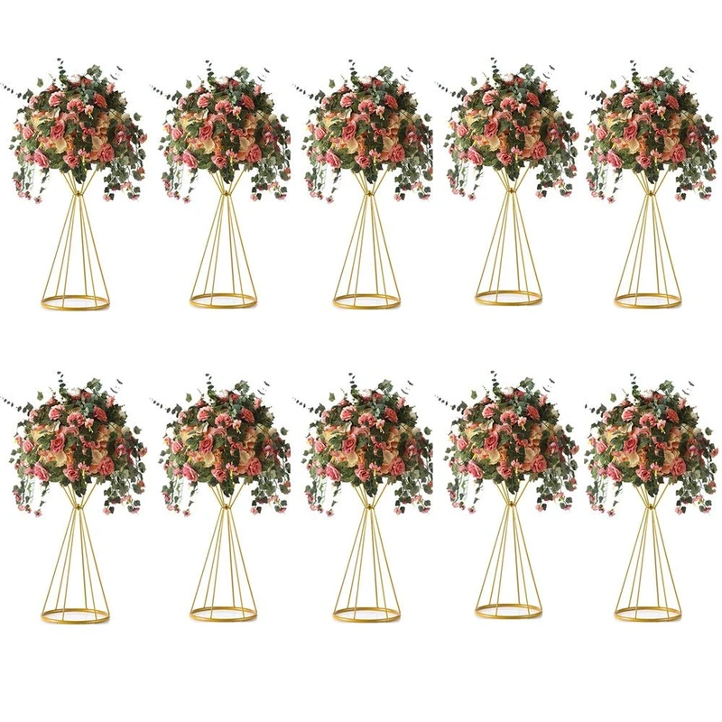 Sziqiqi Metallic Vase Centerpiece Stands Tall Centerpiece Risers 10pcs, Dual Coned, for Tabletop Flower Arrangement, Event Decoration, Creative Wedding Centerpieces 20inch Gold - Image 1