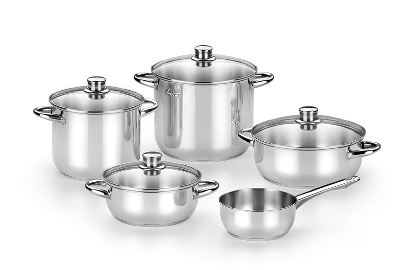 Monix M450001 Optima 2 5-Piece Set, Stainless Steel, Suitable for All Types of stoves and Induction, 18/10, Steel