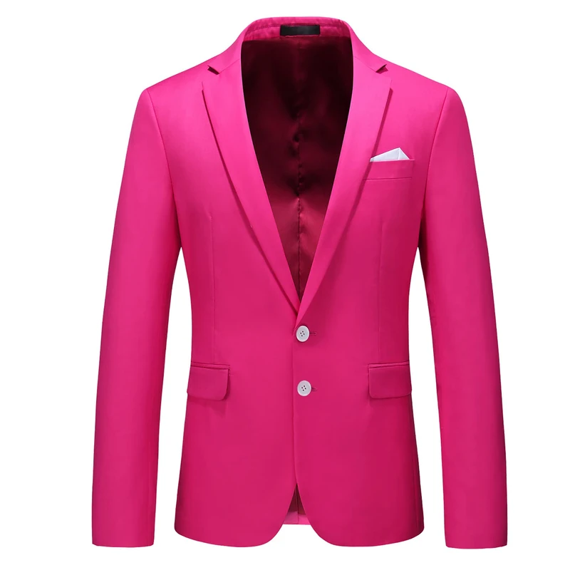 MOGU Men's Slim Fit Sport Coat Blazer Casual Formal Suit Jacket for Party Business Wedding Prom and Homecoming, Hot Pink, 42