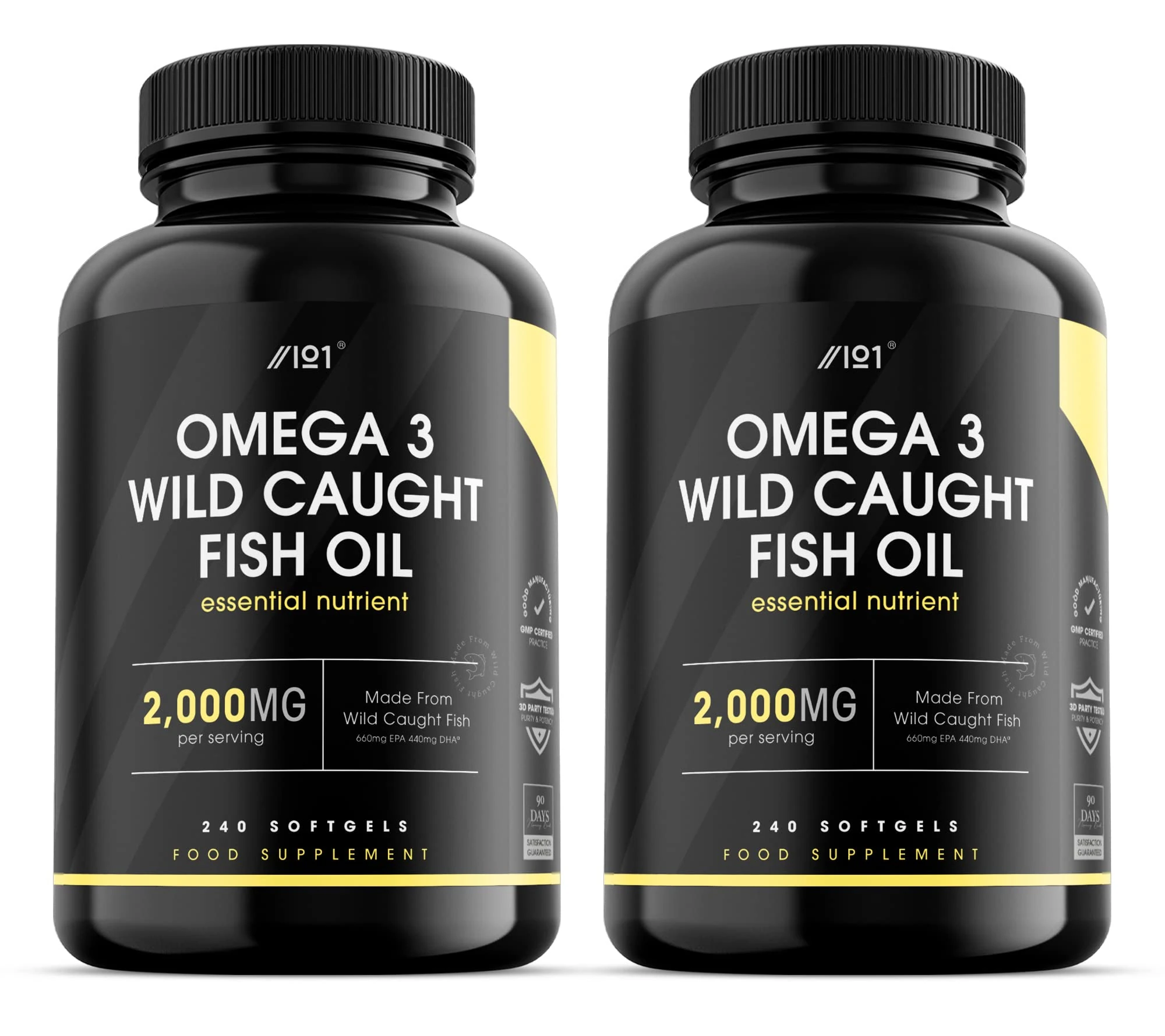 Omega 3 Wild-Caught Fish Oil - 2000mg - 360mg EPA 240mg DHA - 240 Softgels - No Additives — Non-GMO, Gluten Free. (2 Pack)