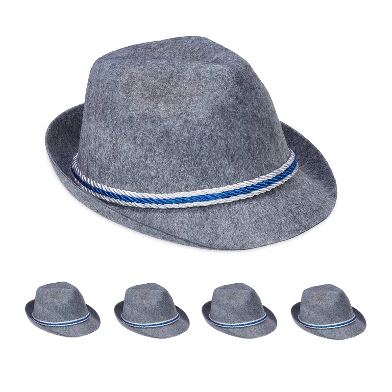 Relaxdays Bavarian Hat Set of 5 - Dark Grey Felt Oktoberfest