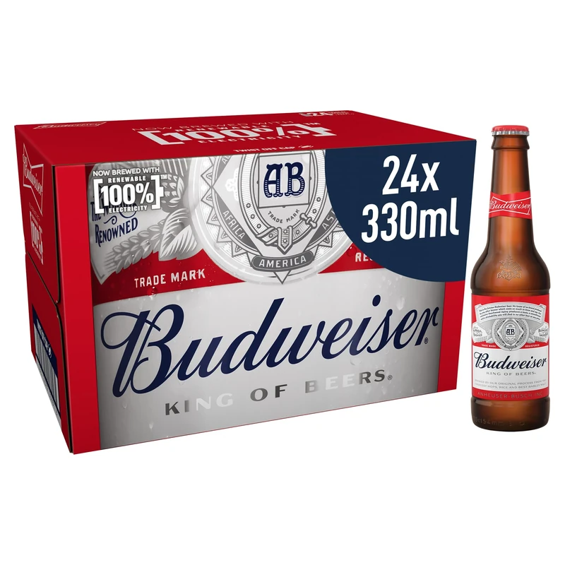 Budweiser Lager Beer Bottle, 24 x 330ml