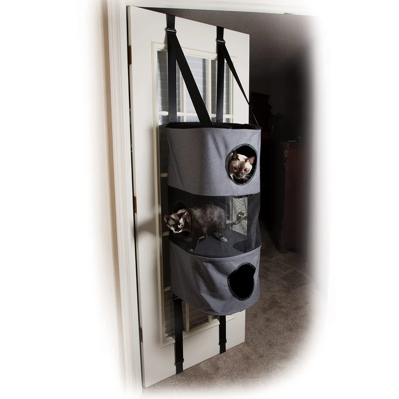 K&H Pet Products Hangin' Cat Condo Door Mounted Cat Furniture Cat Tree Classy Gray 3 Story