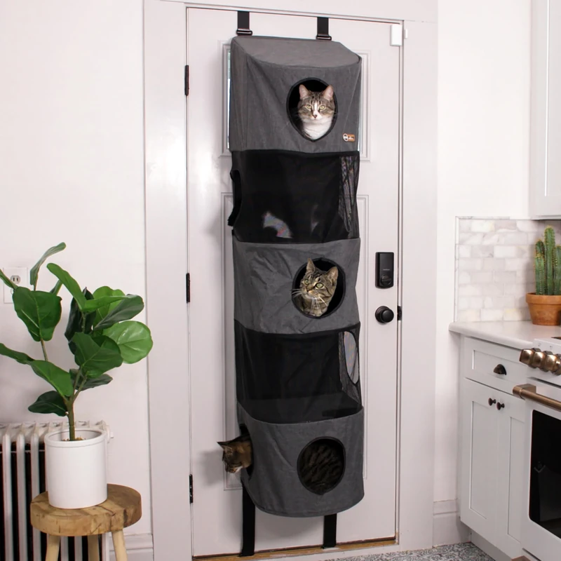 K&H PET PRODUCTS Hangin' Cat Condo Door Mounted Cat Furniture Cat Tree Classy Gray 5 Story High Rise