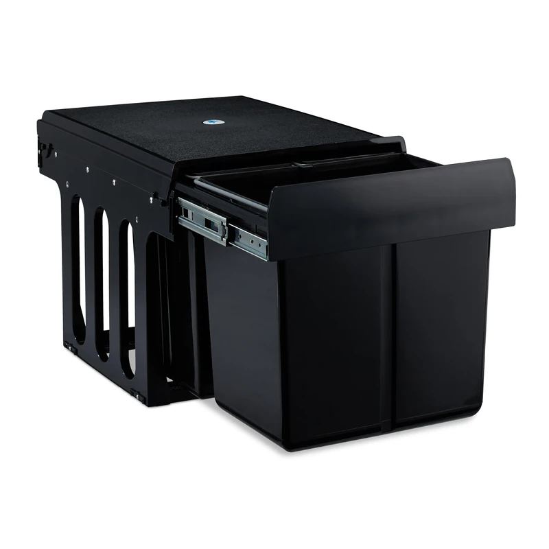 Relaxdays Built-in Waste Bin 3-Compartment, 15 and 8 L, Pull-Out Disposal Unit, Recycling, HxWxD: 35 x 34 x 48 cm, Black