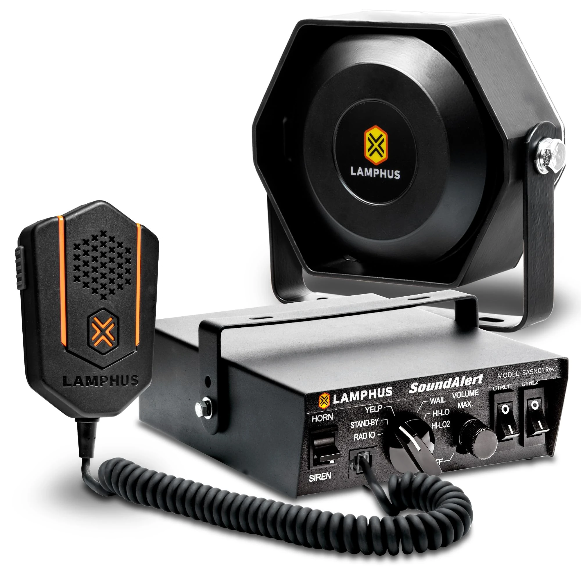 SoundAlert 100W emergency warning kit [118-124dB ultra-thin speaker] [2×20A switch control] [hands-free air horn] [PTT Mic] [radio rebroadcast] warning PA system Emergency vehicles Truck cars