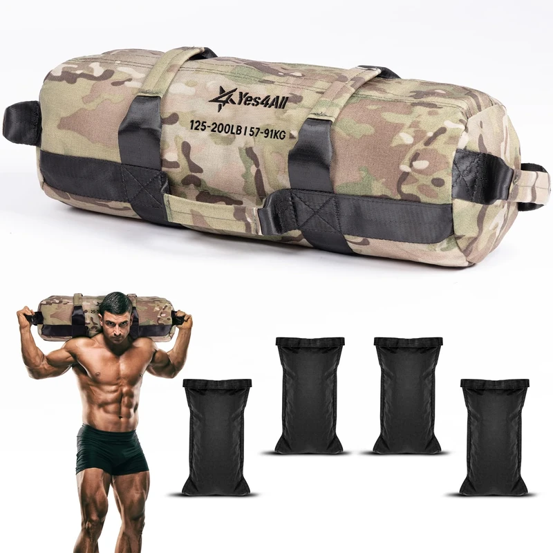 Yes4All Sandbag, Camouflage, 56-90 Kilograms, Weighted bag for Running Workout, Core Bag Sandbag for many Functional Training, Running Bag, Fitness, Conditioning