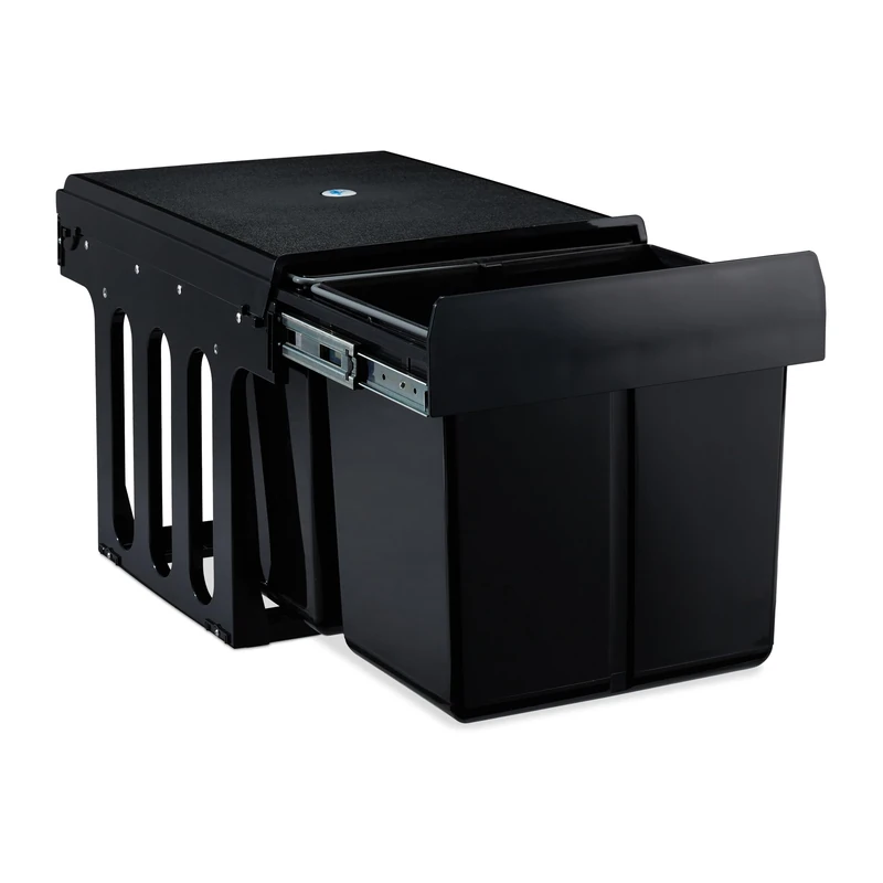 Relaxdays Built-in Waste Bin 2 Compartment 15L each, Pull-out Disposal Unit, Recycling, HWD: 35 x 33.5 x 47.5 cm, Black