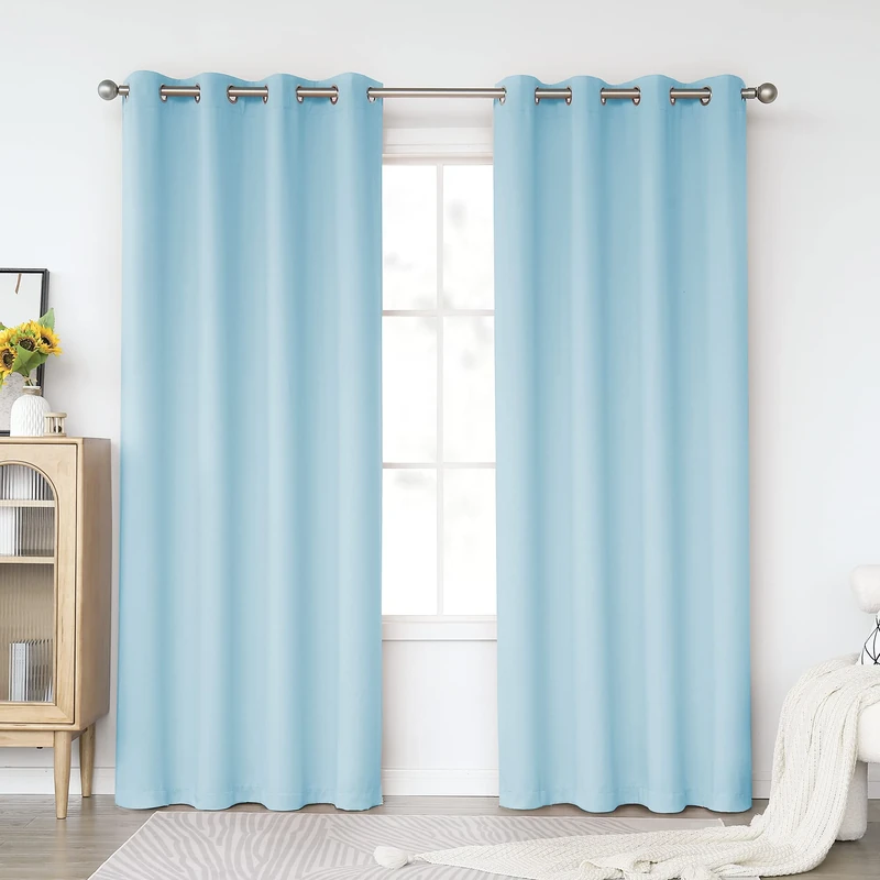KEQIAOSUOCAI Light Blue Blackout Curtains 84 Inch for Living Room - Grommet Window Drapes Room Darkening Thermal Insulated Mint Green Curtain for Bedroom, Sky Blue, 2 Panels, 52 x 84 Inches