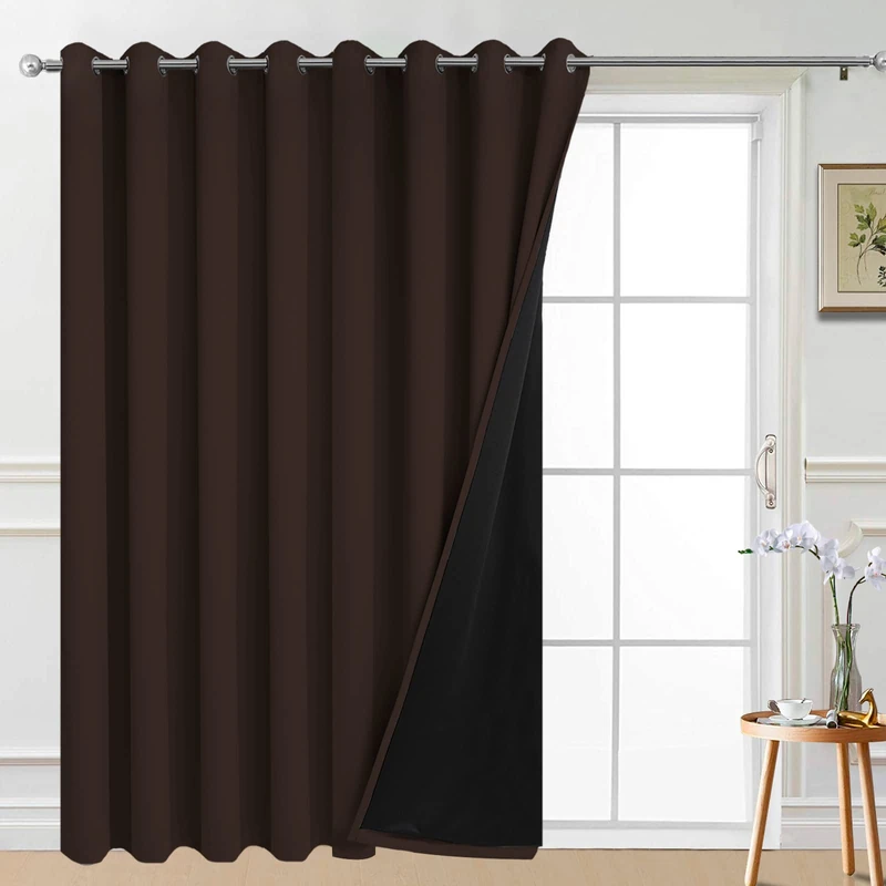 Yakamok Brown 100% Blackout Patio Door Curtain Panels W100 x L96, 1 Panel