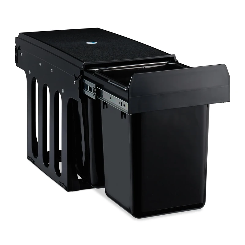 Relaxdays Built-in Waste Bin 2 Compartment 8L each, Pull-out Disposal Unit, Recycling, HWD: 35.5 x 25 x 47 cm, Black