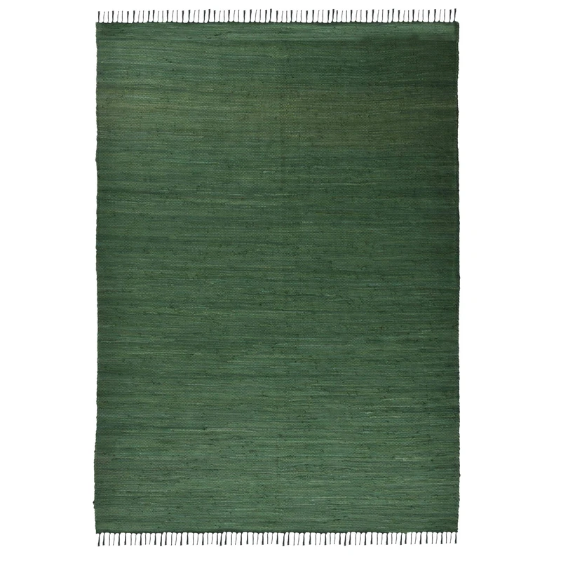 Theko Dhurry Fleckerl Flat Weave Rug Made of 100% Cotton; Handwoven, Washable, Reversible | 160 x 230 cm; Dark Green | Happy Cotton