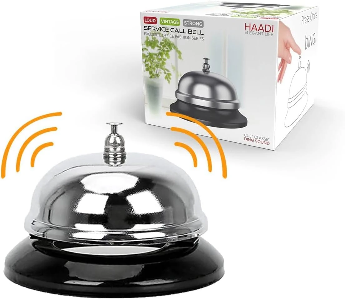 Reception Call Bell Stainless Steel Hand Held Desk Service Bell Attention Call Ringer Counter Bell for Hotels, Schools, Restaurants, Reception Areas