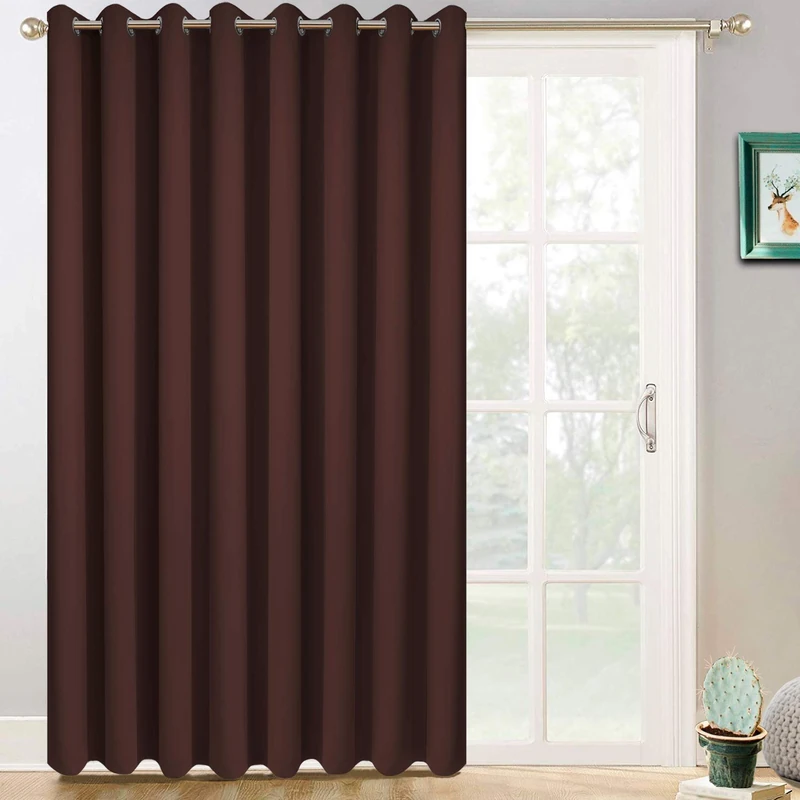 Yakamok Blackout Drapes for Sliding Glass Door - Thermal Insulated Door Blinds,Room Darkening Room Divider Window Curtain for Bedroom/Living Room(Chocolate Brown, 100 inches x 96 inches)