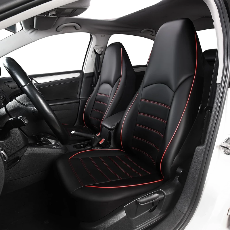TOYOUN Classic Universal PU Leather Car Front Seat Covers High Back Bucket Seat Cover - Fit Most Cars, Trucks, SUVS, or Vans 2 PCS Red Auto Seat Covers Set Car Seat Protector for All Seasons