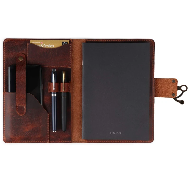 LONDO Genuine Leather Portfolio with Notepad and Lock - Large