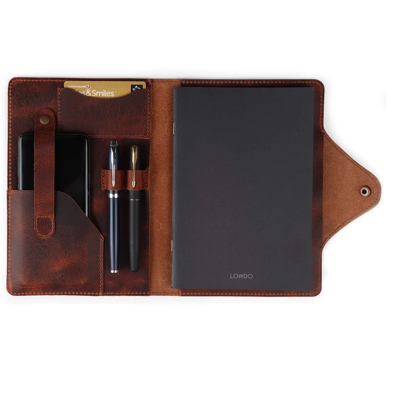LONDO Genuine Leather Portfolio with Notepad and Snap Closure- Large