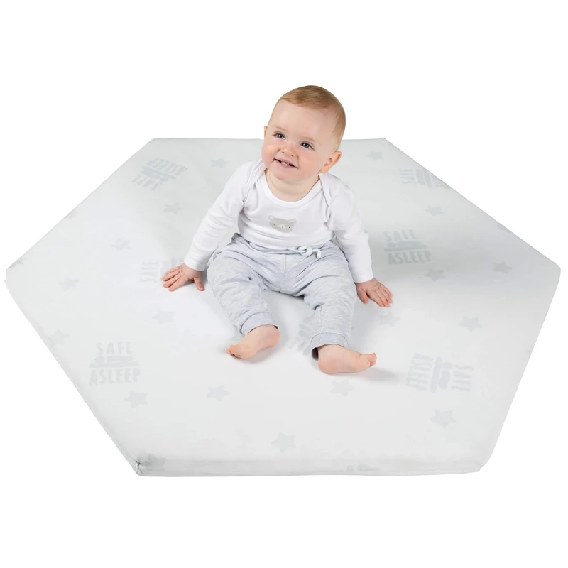 roba Hexagonal Playpen Mattress - Diameter 120 cm Approx. - Removable Jacquard Cover - Safe Asleep Air