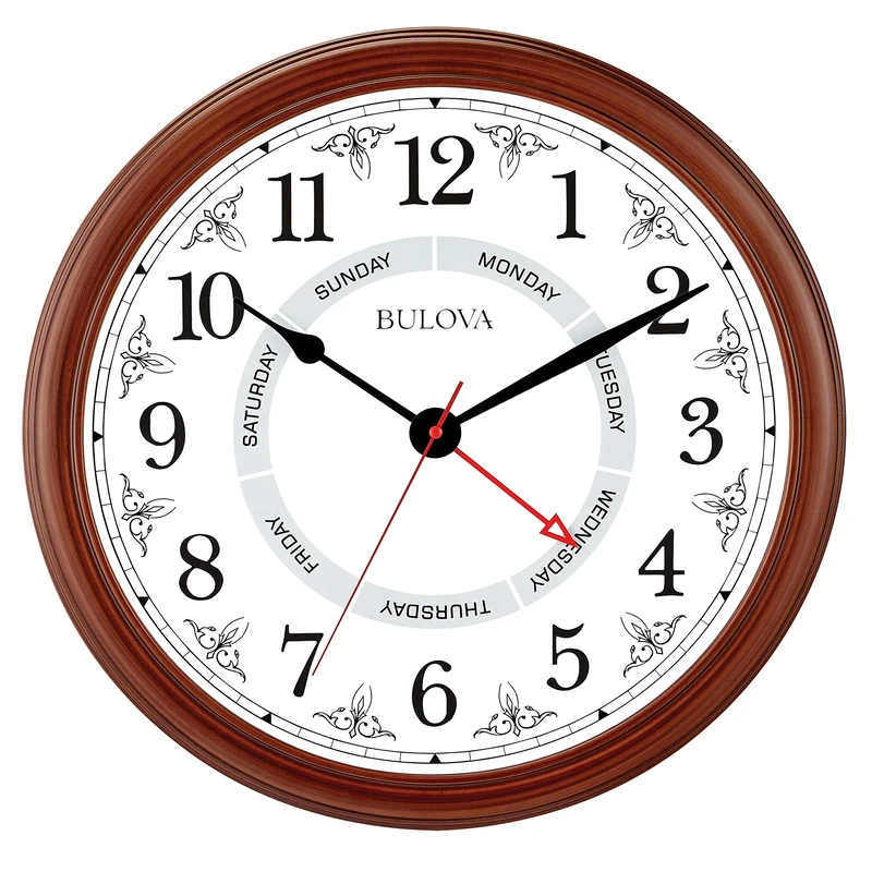 Bulova Daily Wall Clock, 18", Brown Cherry