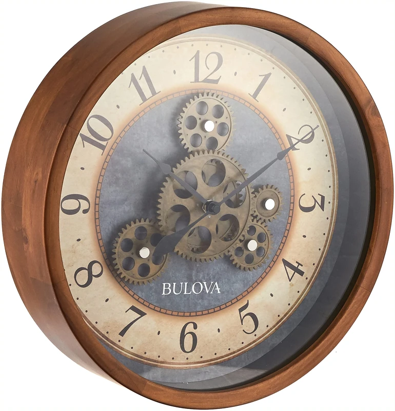 Bulova Gears in Motion Wall Clock, 12.8, Brown Cherry