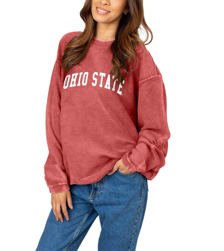 Chicka-D NCAA Ohio State Buckeyes Womens Corded Sweatshirt, Red, Small (443_TC_CA)
