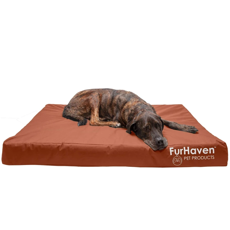 Furhaven XXL Memory Foam Dog Bed Water-Resistant Indoor/Outdoor Logo Print Oxford Polycanvas Mattress w/Removable Washable Cover - Chestnut, Jumbo Plus (XX-Large)