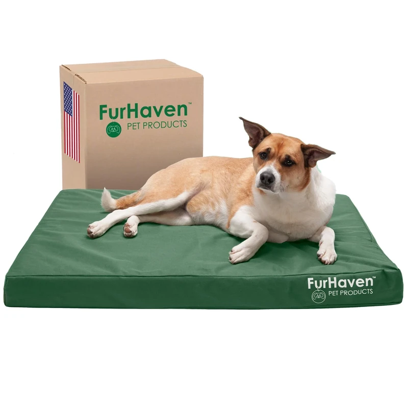 FurHaven Water-Resistant Cooling Gel Dog Bed for Large/Medium Dogs w/Removable Washable Cover, For Dogs Up to 55 lbs - Indoor/Outdoor Logo Print Oxford Polycanvas Mattress - Forest, Large