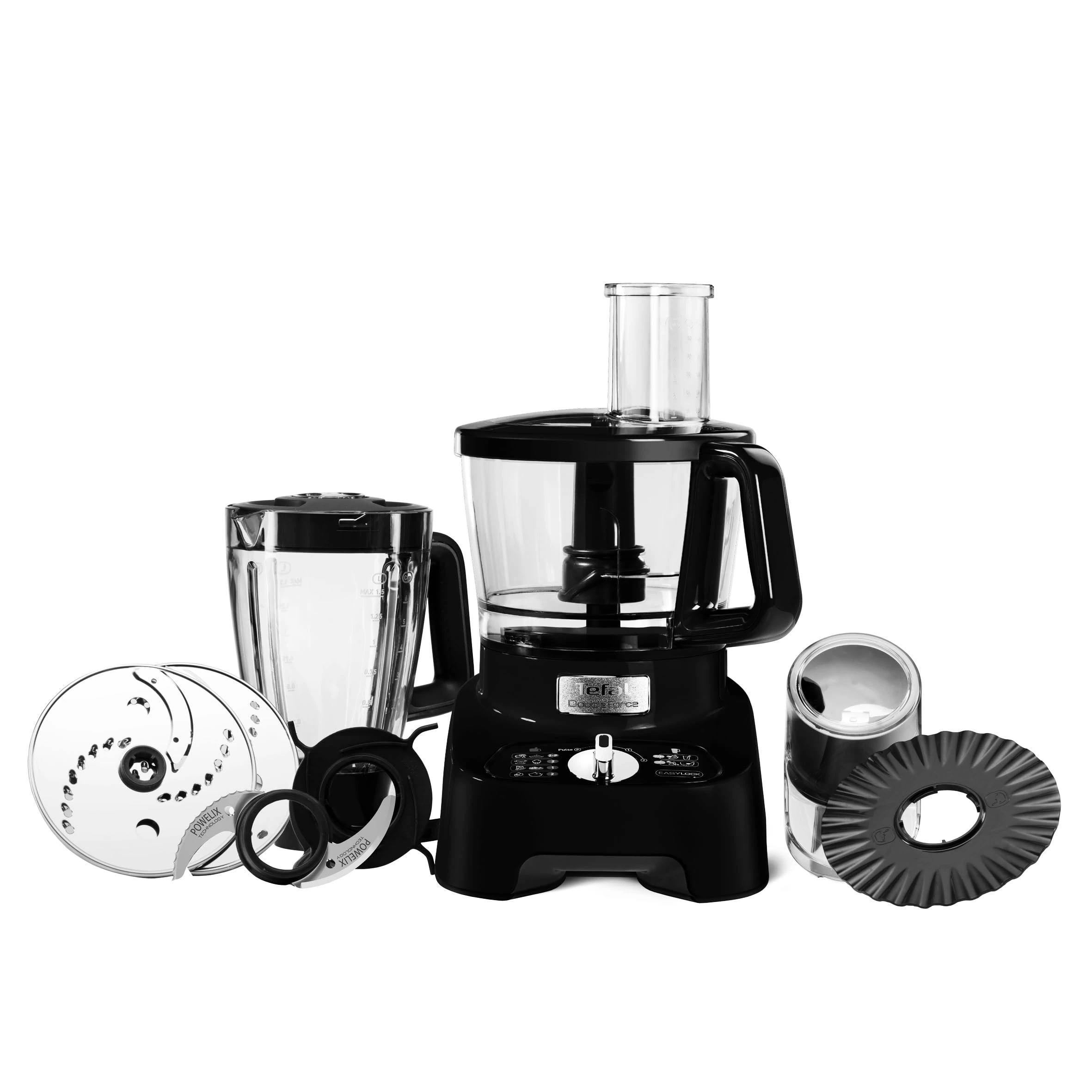 Tefal 8in1 Double Force Pro Food Processor & Blender, 3L Bowl, 2L Jug, 6 Speeds, 1000W, Chop, Grate, Slice, Shred, Knead, Beat, Dishwasher Safe, Black, DO821840