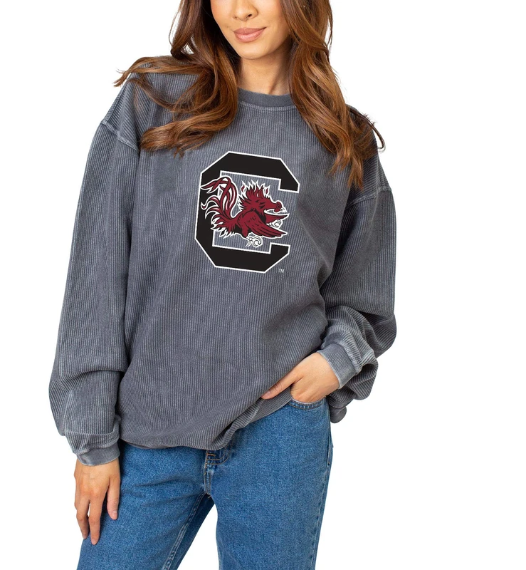 NCAA South Carolina Fighting Gamecocks Womens Corded Crew Pullover, Charcoal, X-Large
