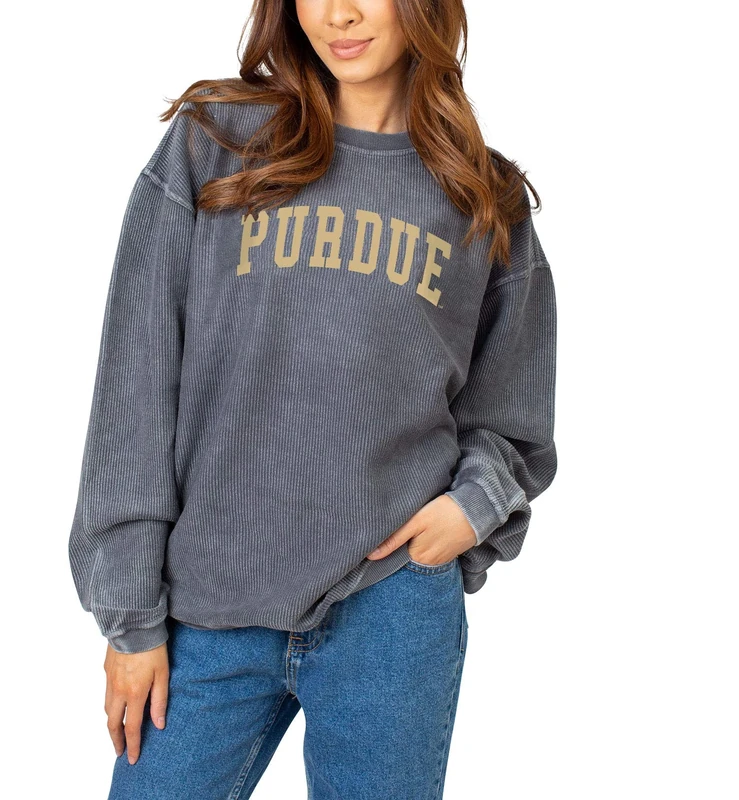 Chicka-D NCAA Purdue Boilermakers Womens Corded Sweatshirt, Charcoal, Large (443_TC_CA)