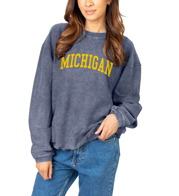 Chicka-D NCAA Michigan Wolverines Womens Corded Sweatshirt, Navy, X-Large (443_TC_CA)