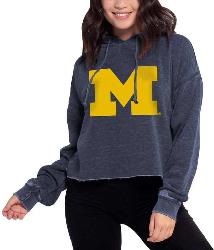 Chicka-D NCAA Michigan Wolverines Womens Campus Cropped Hoodie, Ink, Small
