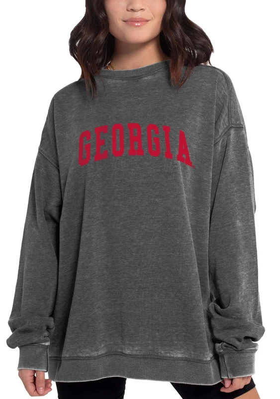 NCAA Georgia Bulldogs Womens Burnout Fleece Pullover, Charcoal, Medium - Image 1