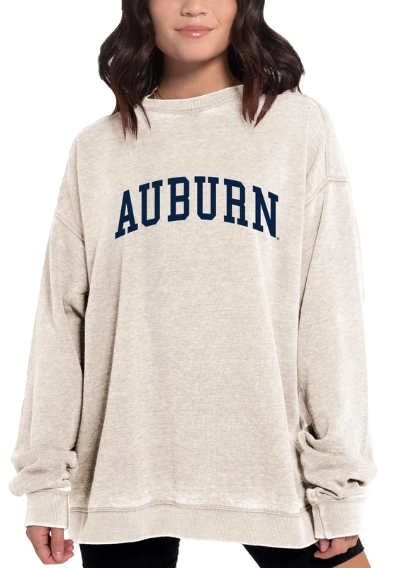Chicka-D NCAA Auburn Tigers Womens Burnout Fleece Pullover, Oatmeal, Large