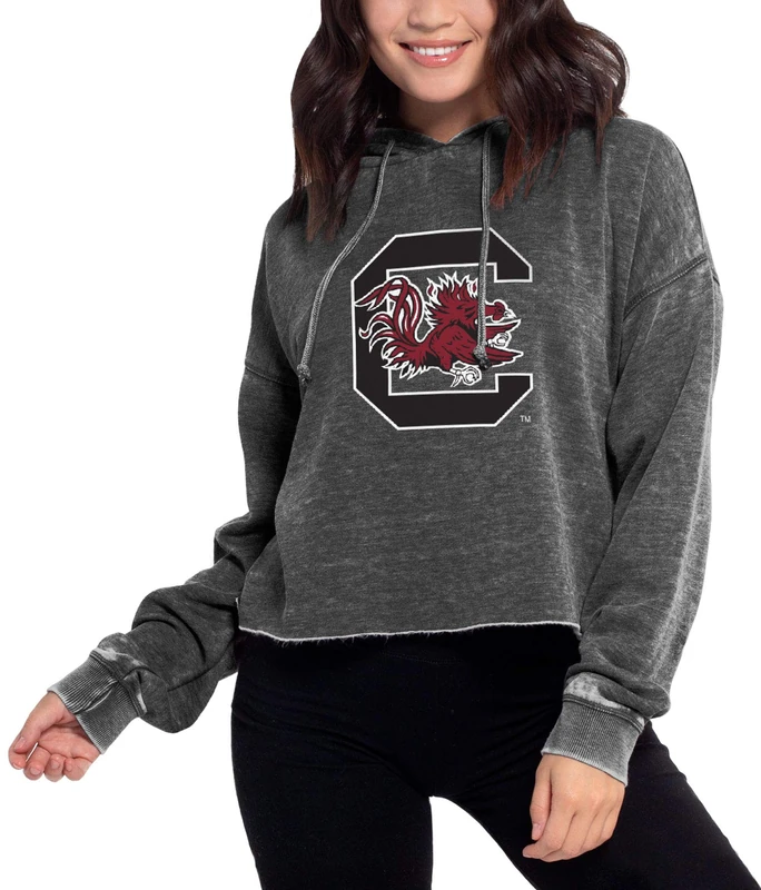 Chicka-D NCAA South Carolina Fighting Gamecocks Womens Campus Cropped Hoodie, Charcoal, Small, 450_TC_PL