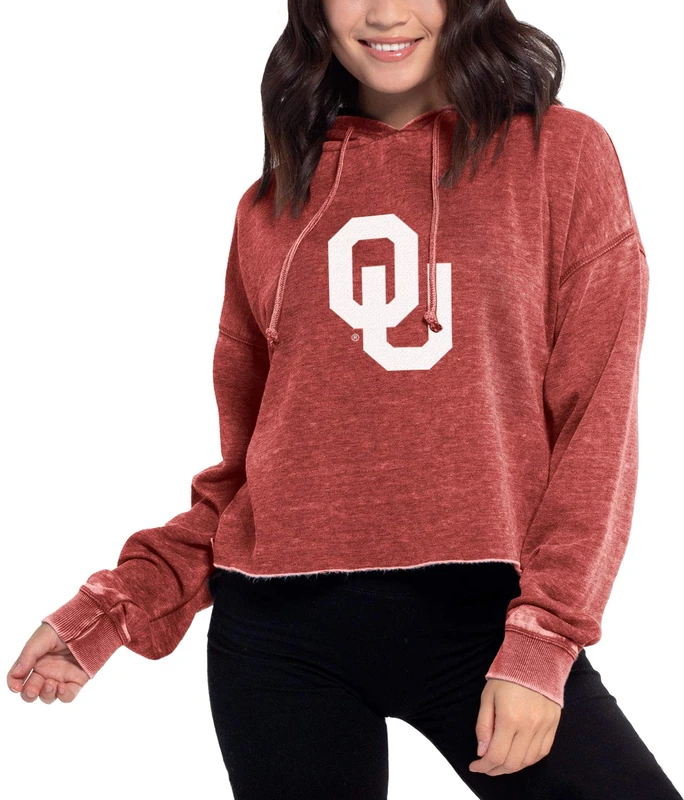 Chicka-D NCAA Oklahoma Sooners Womens Campus Cropped Hoodie, Cardinal, Medium