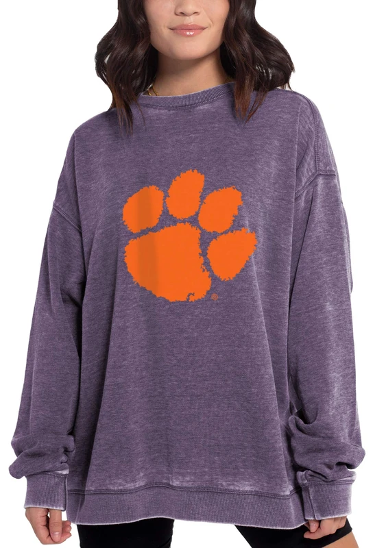 Chicka-D NCAA Clemson Tigers Womens Campus Pullover, Grape, Medium