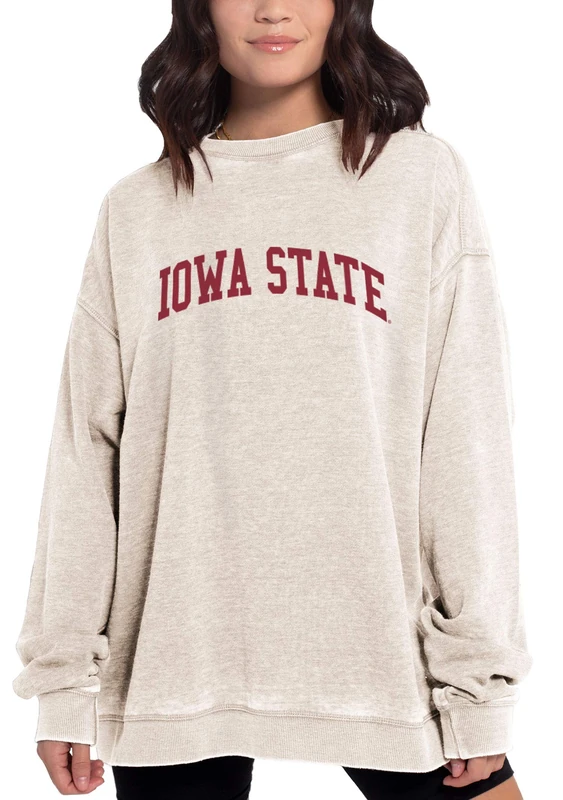 Chicka-D NCAA Iowa State Cyclones Womens Burnout Fleece Pullover, Oatmeal, Medium