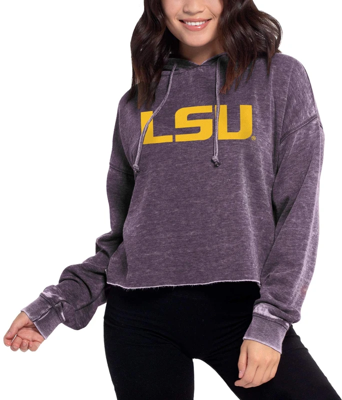 Chicka-D NCAA LSU Tigers Womens Campus Cropped Hoodie, Grape, Medium