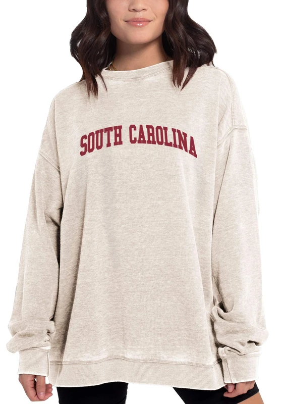 Chicka-D NCAA South Carolina Fighting Gamecocks Womens Burnout Fleece Pullover, Oatmeal, Large