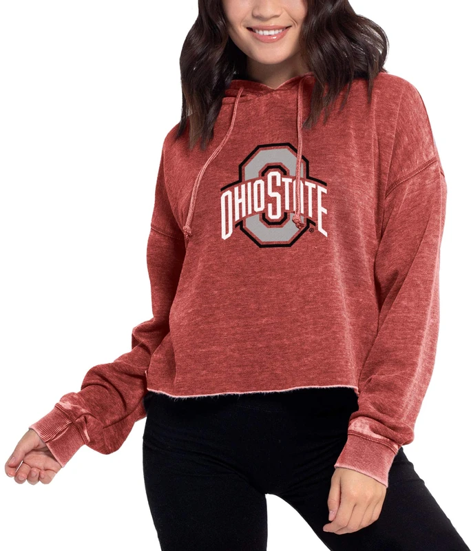 Chicka-D NCAA Ohio State Buckeyes Womens Campus Cropped Hoodie, Cardinal, Large