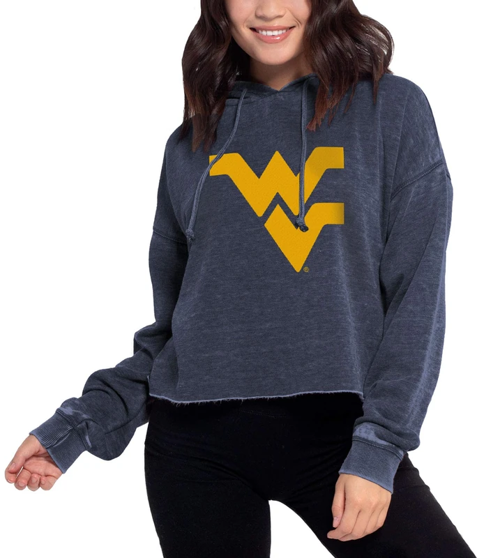 Chicka-D NCAA West Virginia Mountaineers Womens Campus Cropped Hoodie, Ink, Medium