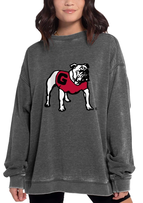 Chicka-D NCAA Georgia Bulldogs Womens Campus Crew Pullover, Charcoal, Small - Image 1