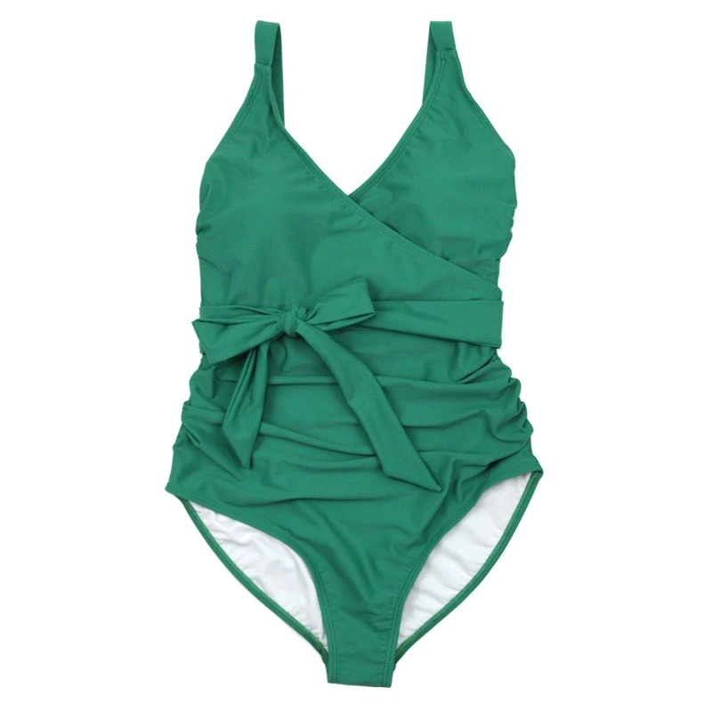 SwimZip Women's Wrap One Piece Swimsuit UPF 50+ Sun Protection - Multiple Colors - Green - X-Small