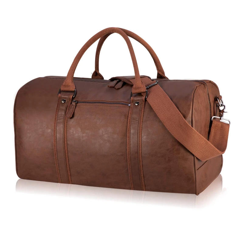 seyfocnia Oversized Duffle Travel Bag Waterproof PU Leather Weekend Bag Large Carry On Large Carry On Hangbag for Mens or Women, Brown