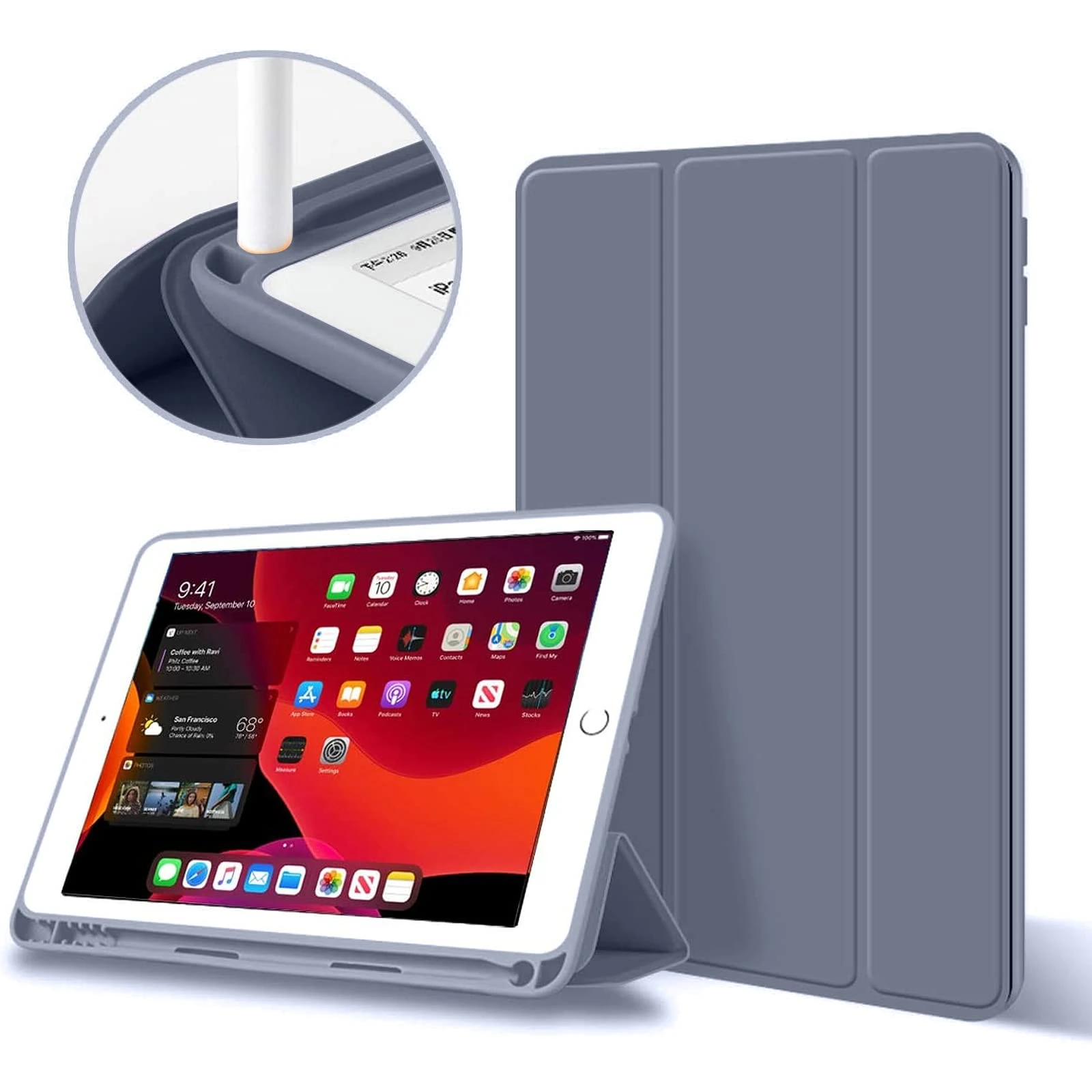 aoub Case for iPad 9th Generation/iPad 8th Generation/iPad 7th Gen, Case with Pencil Holder for iPad 9/8/ 7 Gen 2021/2020/2019 10.2 inch, Auto Wake/Sleep, Soft Silicone Cover, Purple