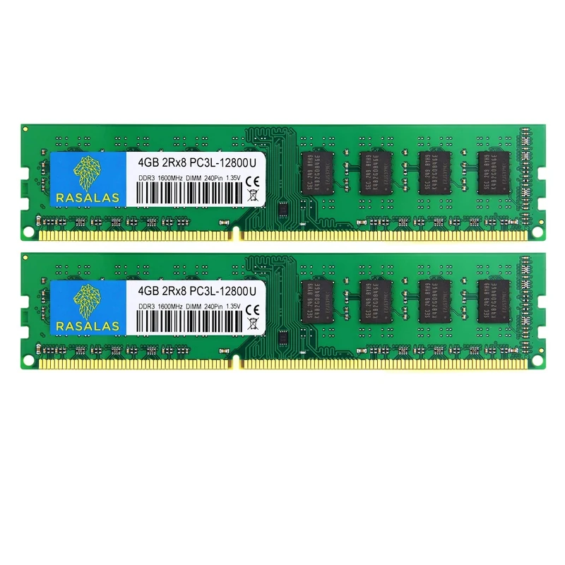 Rasalas PC3L-12800U 8GB Kit (2X 4GB) DDR3 1600 Ram PC3L 12800 DDR3 8 GB 2Rx8 DDR3 Udimm 1.35V CL11 RAM Memory for Desktop