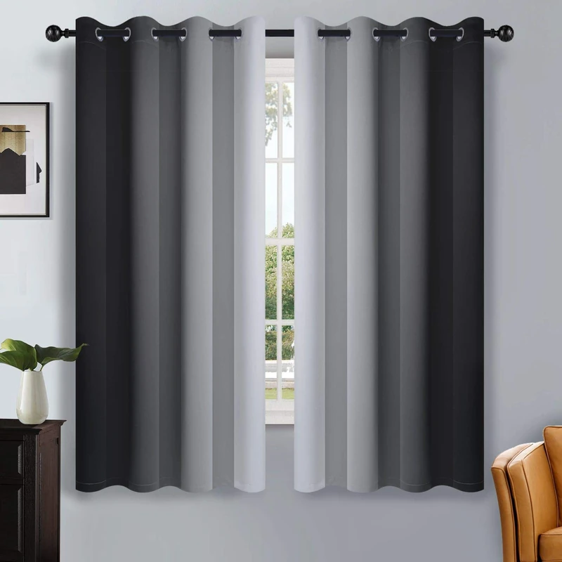 SimpleHome Ombre Room Darkening Curtains for Bedroom, Light Blocking Gradient Black to Grey White Thermal Insulated Grommet Blackout Window Curtains/Drapes for Kids, 2 Panels, 52x63 inches Length
