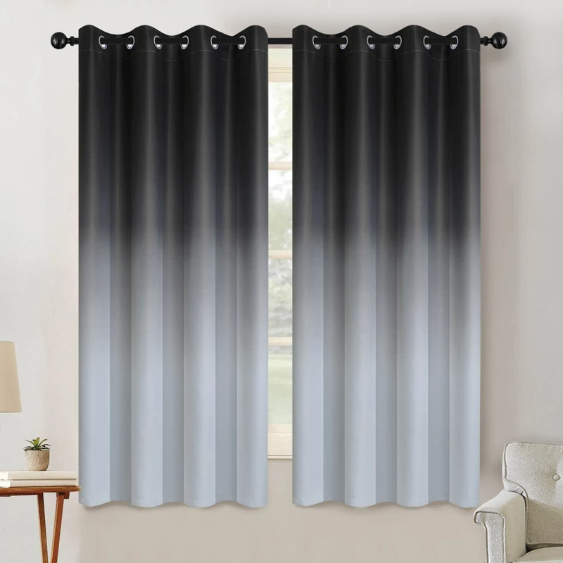 SimpleHome Ombre Room Darkening Curtains for Living Room, Light Blocking Gradient Black to Grey White Thick Thermal Insulated Grommet Window Curtains/Drapes for Bedroom, 2 Panels, 52x63 inches Length
