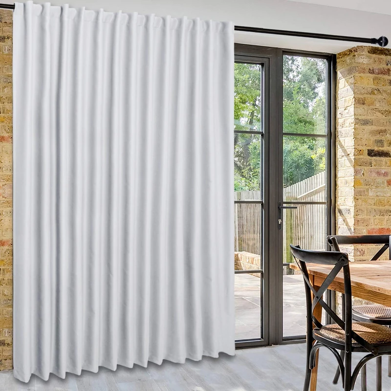 DWCN Sliding Door Curtains for Glass Door, Room Divider Thermal Blackout Room Divider with Back Tab and Pocket for Bedroom Partition, Greyish White 100x108cm